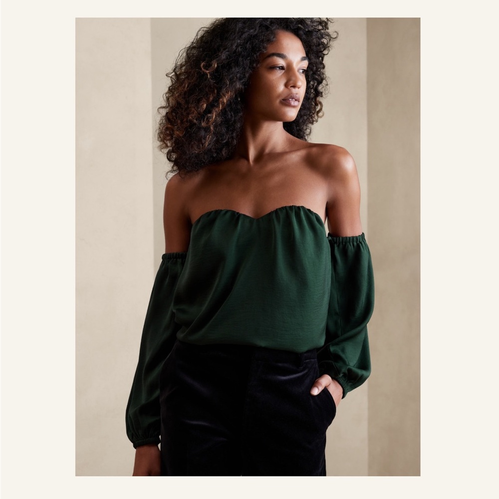 Banana Republic Dark Hunter Green Sweetheart-Neck Blouse